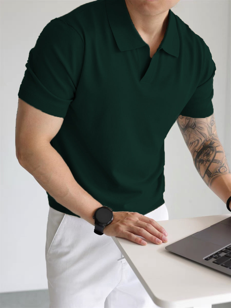Summer Men's Cool Loose Lapels T-shirt Dark Green - D&A