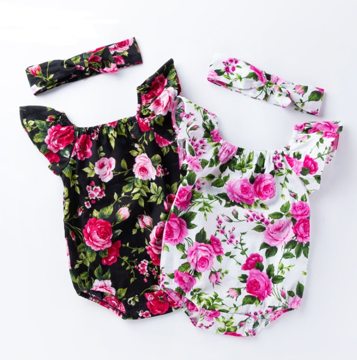Children's wear, baby, cotton, baby, baby print, small flying sleeves, romper - D&A