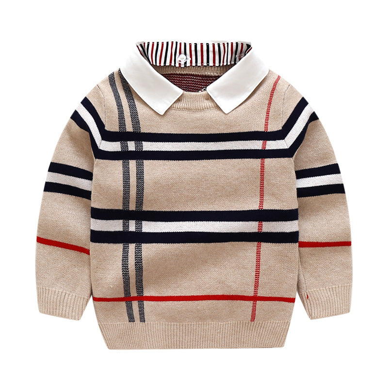 Boys plaid jacquard sweater Apricot - D&A