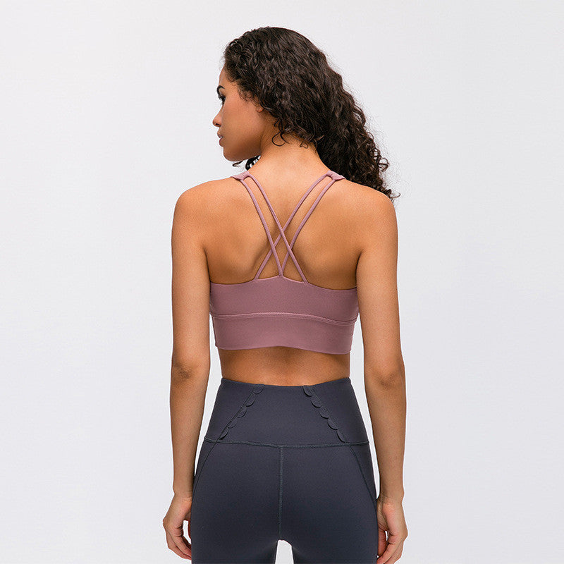 Sports bra fitness shockproof running bra without steel ring Pink - D&A