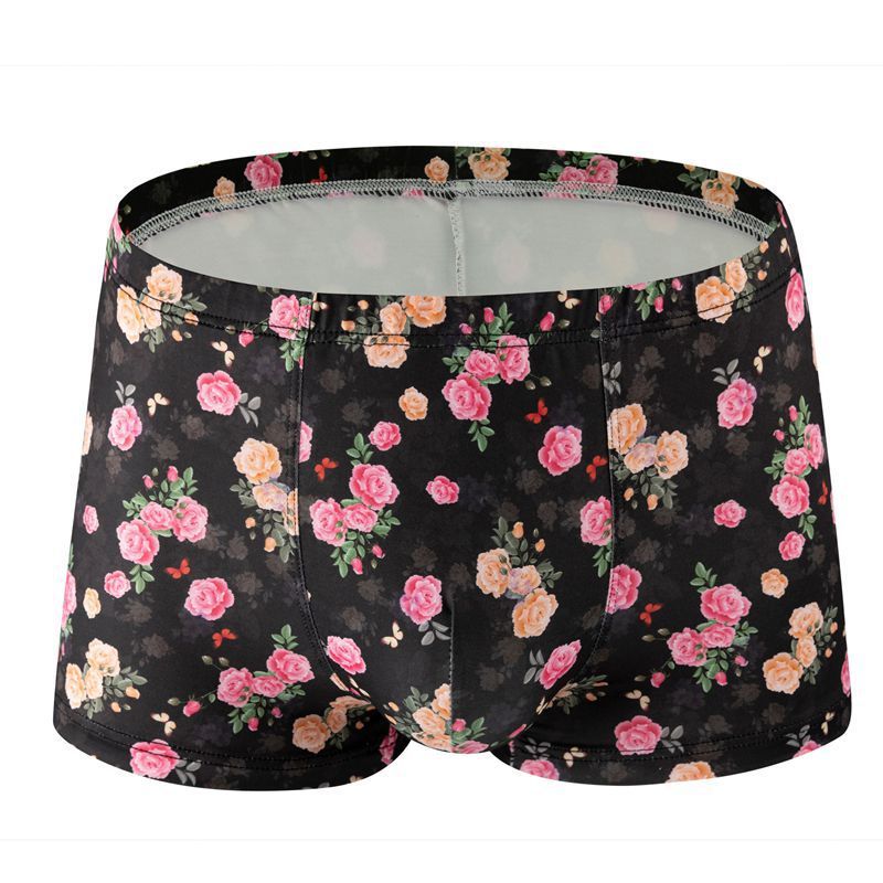 Printed Milk Silk Comfortable Breathable Multi-color Rose Boxers - D&A
