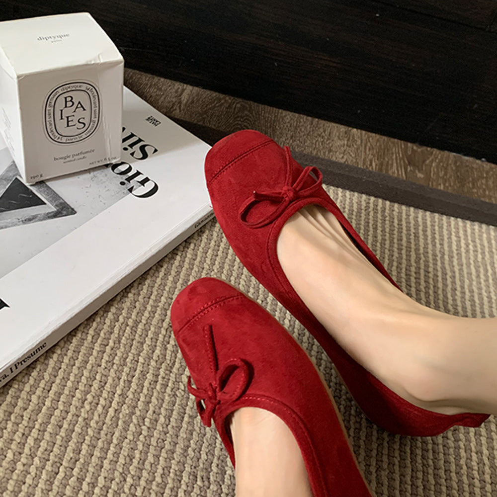 Women's Round-toe Ballet-style Bowknot Soft Surface Low-cut Flat Shoes - D&A