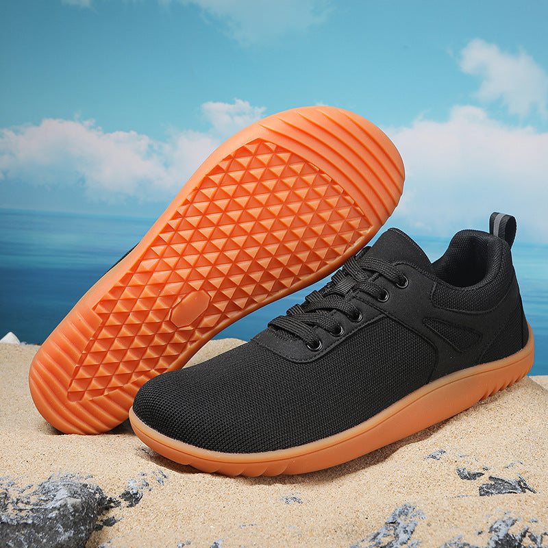 New Wide-toe Running Sports Soft Bottom Indoor Bare Feet Casual Shoes Flying Woven Breathable Mesh Shoes Black - D&A