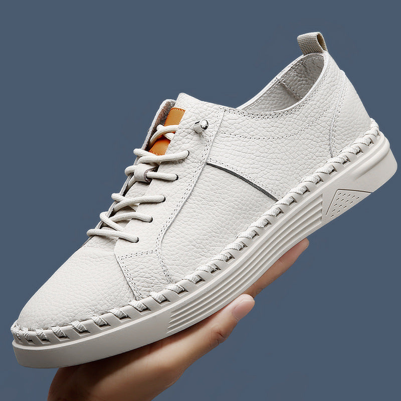 First Layer Soft Cowhide Men's Sneakers Breathable Sweat Absorbing Beige - D&A