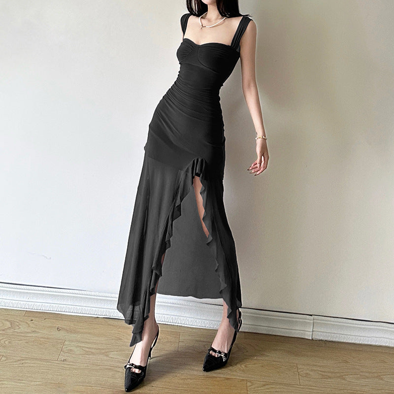 Spring New Women's Sexy Hot Girl Strap Tube Top Split Sheath Long Dress - D&A