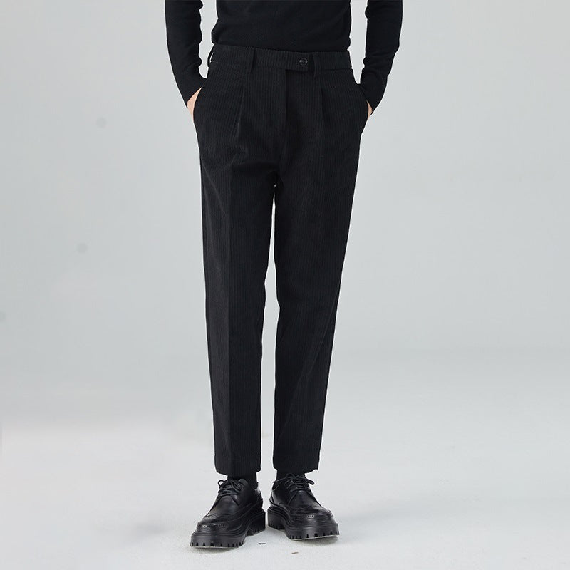 Corduroy Men's Straight All-matching Loose Trousers Black - D&A