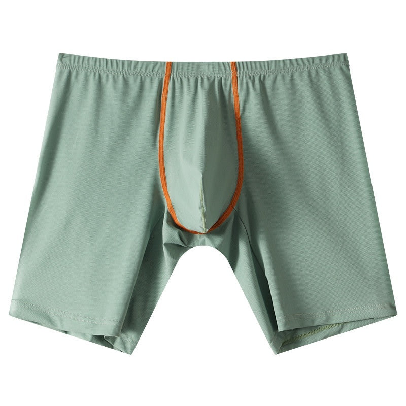 Lengthened Underwear Ice Silk Sexy Men's Boxers Mid-waist U Convex Sexy Quick-drying Light Green - D&A