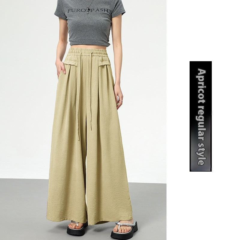 Texture Ice Silk Wide-leg Pants Apricot - D&A