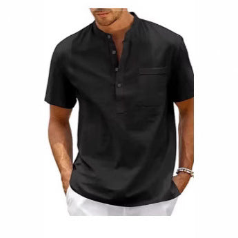 Summer New Men's Solid Color Stand Collar Short Sleeve Polo Shirt - D&A