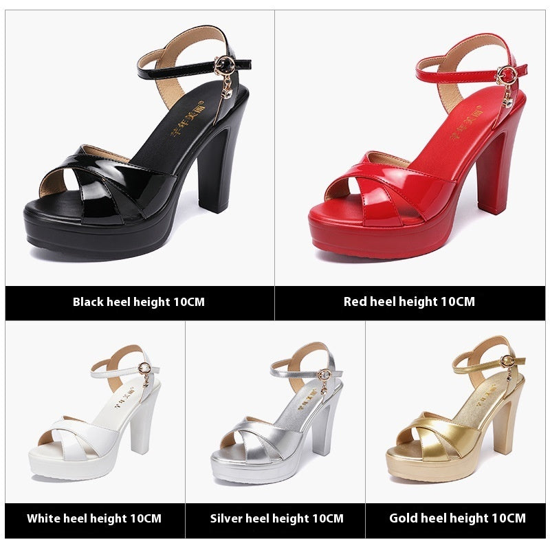 Women's Chunky Heel Summer New Patent Leather Plus Size Platform Women's Shoes - D&A