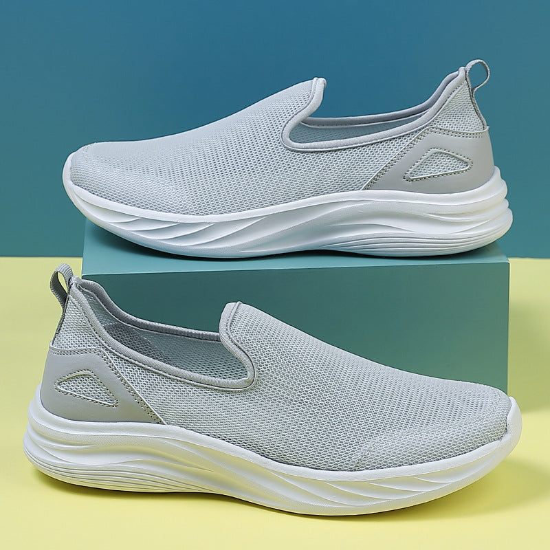 Lazy Hollow Breathable Mesh Cloth Shoes Light Gray - D&A