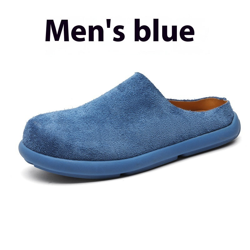 Outdoor Half Slippers Leather Shoes Blue - D&A