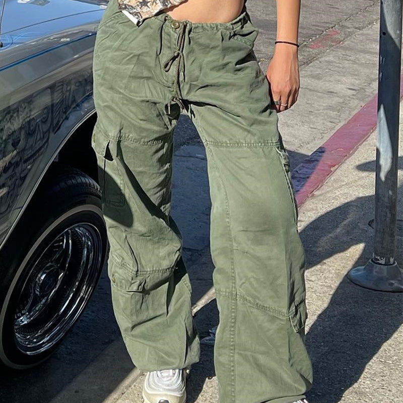 TL337 European And American Street Style Overalls Loose Jeans Green - D&A