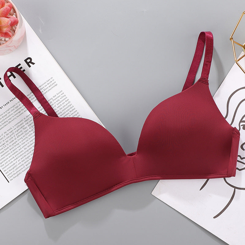 No Rims Underwear Ladies Bra Breathable Gather Bra Wine Red - D&A