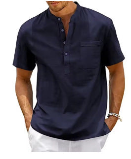 Summer New Men's Solid Color Stand Collar Short Sleeve Polo Shirt CT3966 - D&A