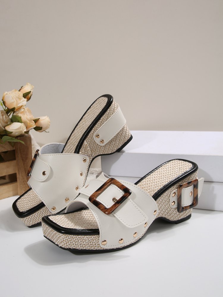 Plus Size Trend Platform Wedge Sandals Rivet White - D&A
