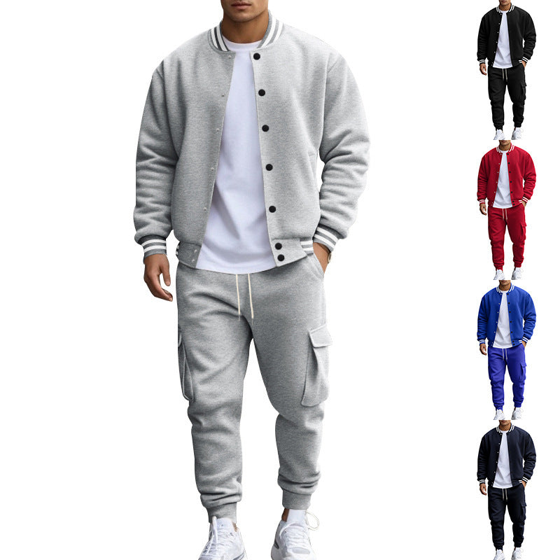 Stand Collar Baseball Uniform Trousers Fleece-lined Casual Coat Sports Suit - D&A
