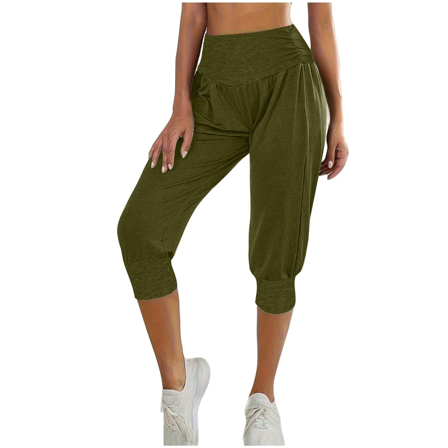 Women's Home Casual Pants High Waist Temperament Ankle-tied Harem Pants Army Green - D&A