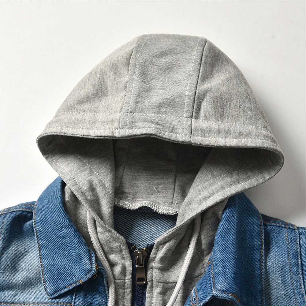 Children's Fake Two-piece Denim Jacket, Children's Hooded Fashion Casual Top - D&A