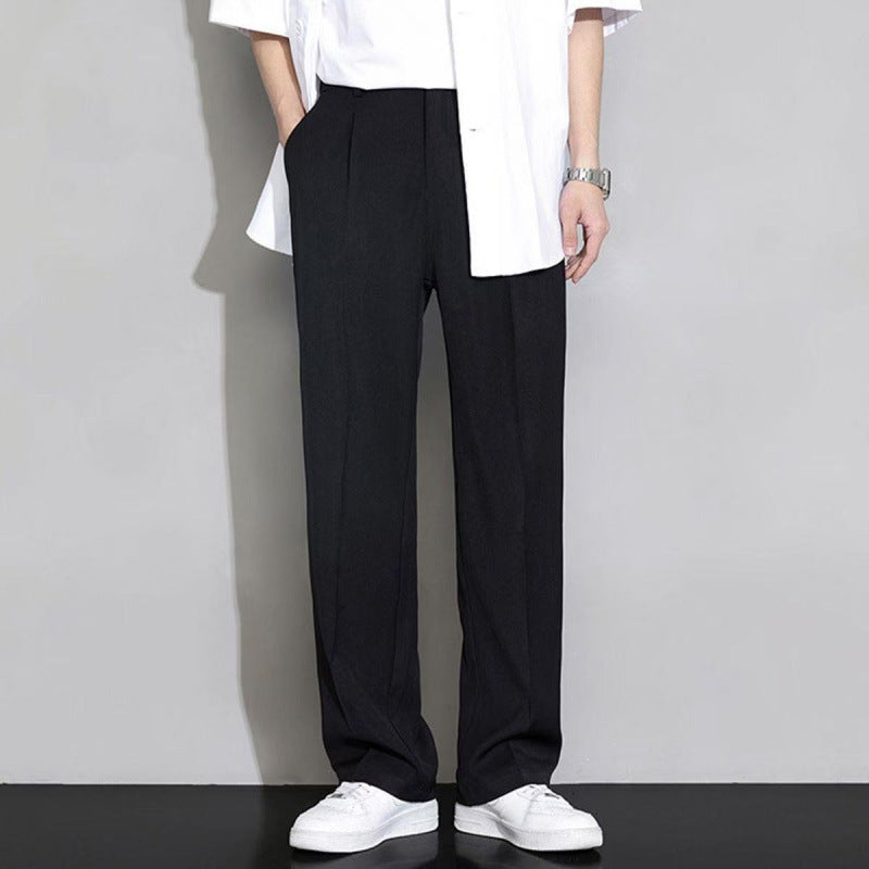 Trendy Ins Draping Design Wide-leg Pants Nine point Black - D&A