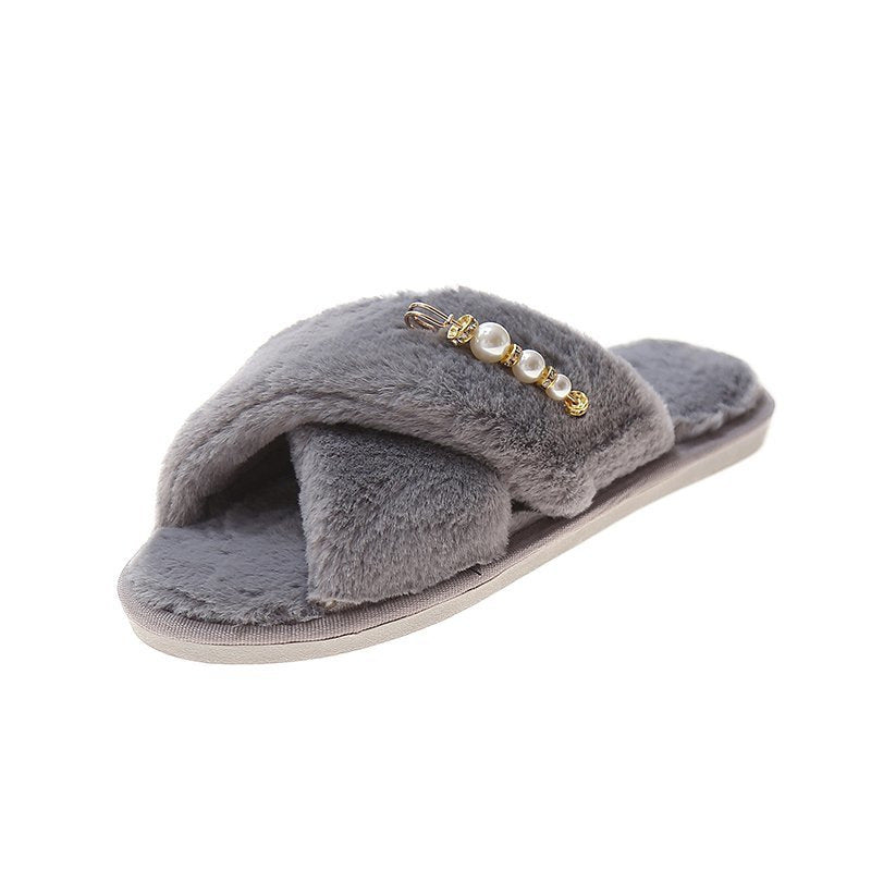 New Cross Cotton Slippers Home Casual Floor Slippers Gray - D&A