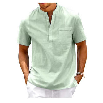 Summer New Men's Solid Color Stand Collar Short Sleeve Polo Shirt - D&A