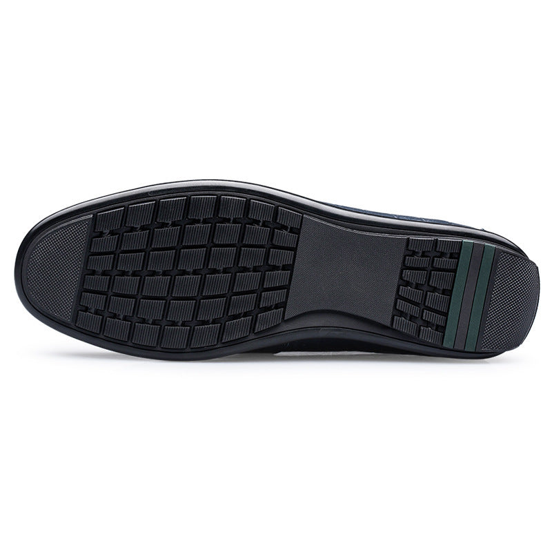 Round Toe Embossed Casual Leather Shoes Flat Heel - D&A