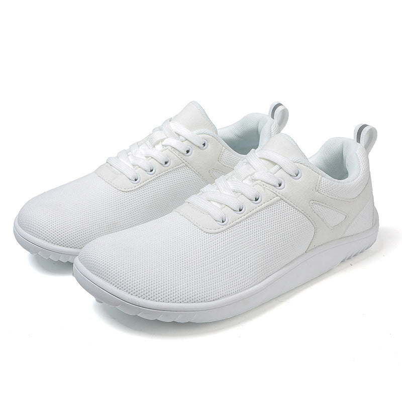 New Wide-toe Running Sports Soft Bottom Indoor Bare Feet Casual Shoes Flying Woven Breathable Mesh Shoes White - D&A