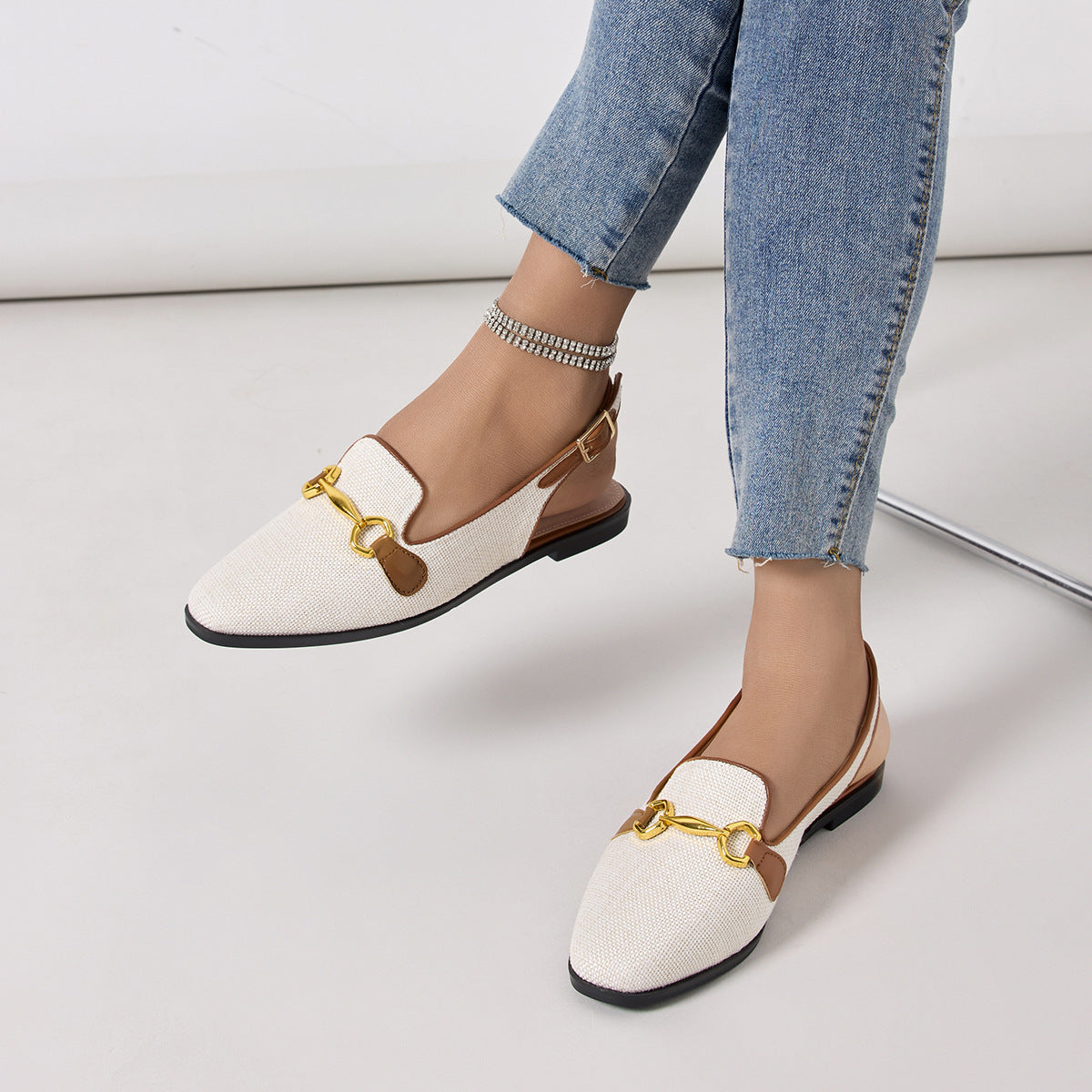Closed Toe Half Slippers Women's Chunky Heel Low Heel Sandals - D&A