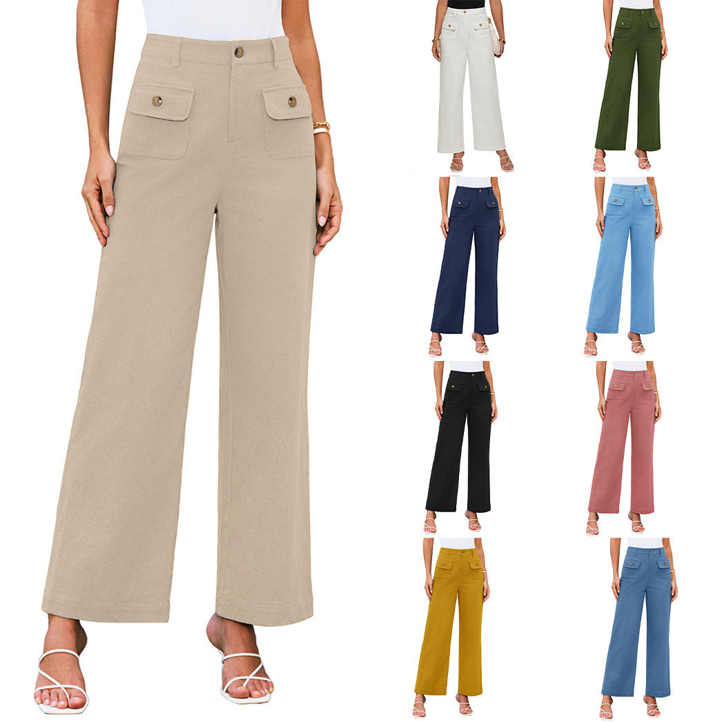 Women's High Waist Wide Leg Pants Stretch Casual Pants - D&A