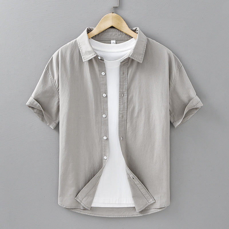 Summer Menswear Casual Short-sleeved Cotton Shirt Light Gray - D&A