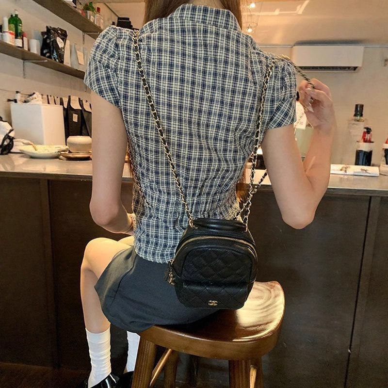 Women's Korean-style Retro Plaid Waist Shirt Summer New - D&A