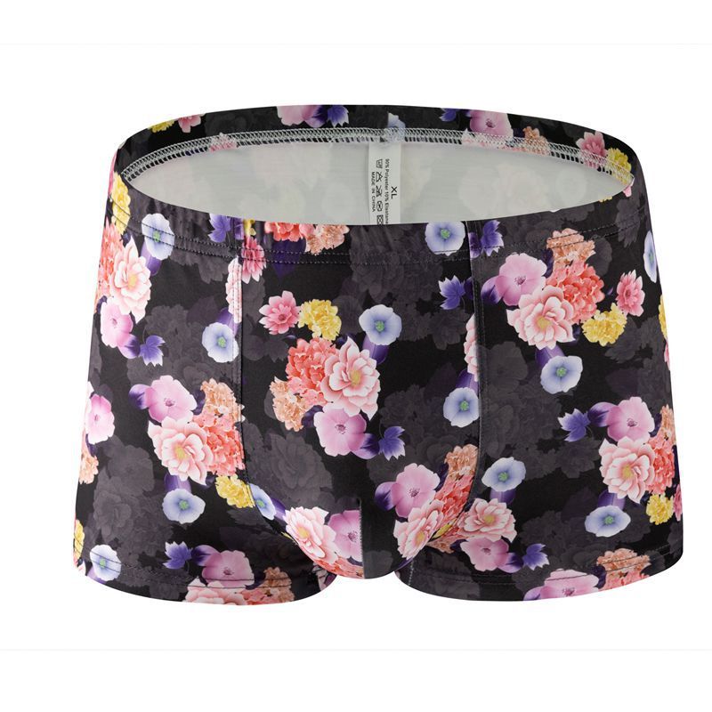 Printed Milk Silk Comfortable Breathable Multi-color Rose Boxers Big Flower 039 - D&A