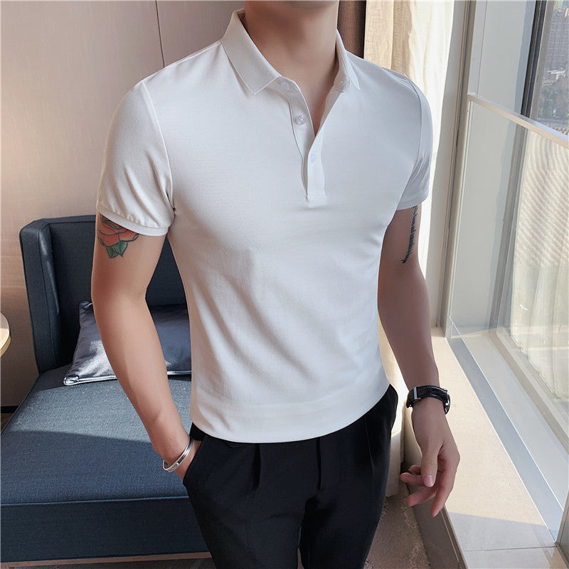 Solid Color Polo Shirt Youth Business Casual Lapels Short Sleeve White - D&A