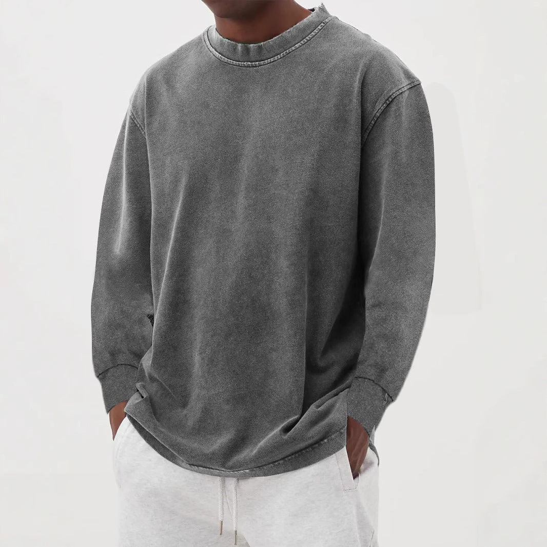 Washed Old Solid Color Men's Long-sleeved T-shirt - D&A