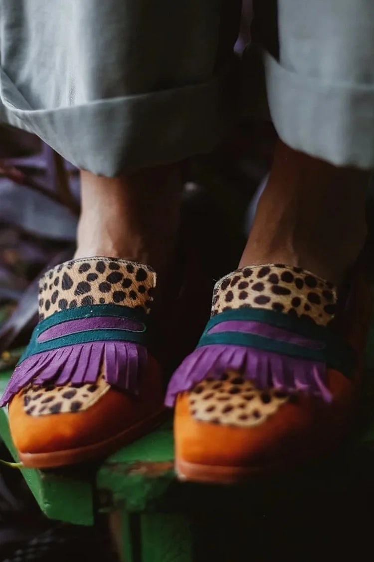 Spring New Square Toe Large Size Tassel Slip-on Shoes Orange Purple Tassel - D&A