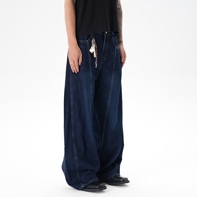 Washed Distressed Dark Blue Wide Leg Machete Jeans - D&A