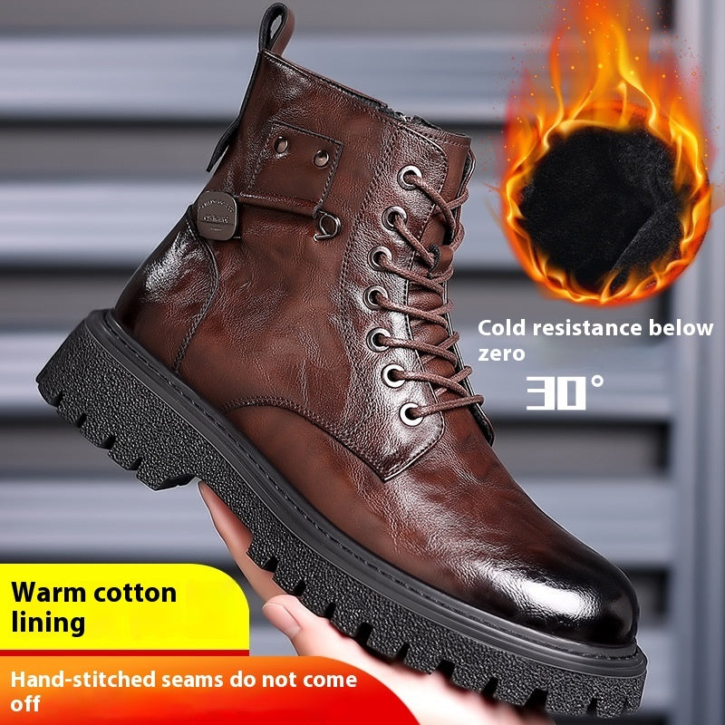British Style All-matching Work Clothes Ankle Boots Fashion Haulage Motor Leather Boots Brown Cotton Shoes - D&A
