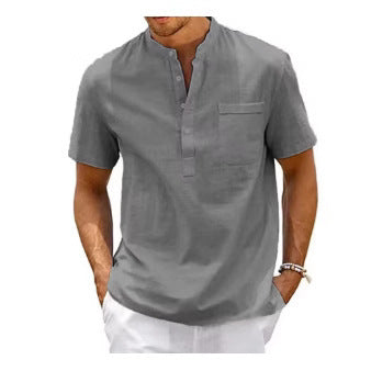 Summer New Men's Solid Color Stand Collar Short Sleeve Polo Shirt - D&A