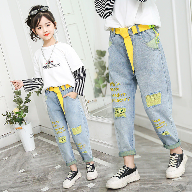Big Children Loose Children In Spring Beggar Pants Light Blue - D&A