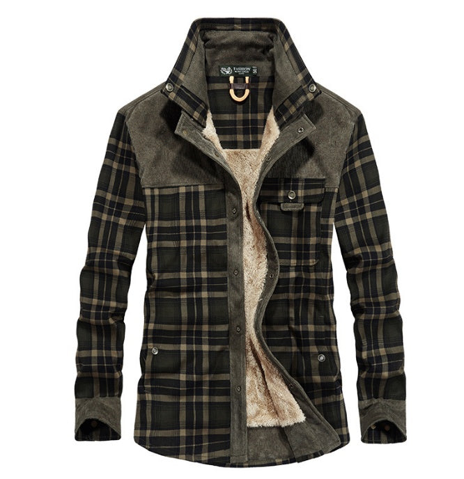 Winter Jacket Men Thicken Warm Fleece Jackets Coats Pure Cotton Plaid Jacket Military Clothes Army Green - D&A