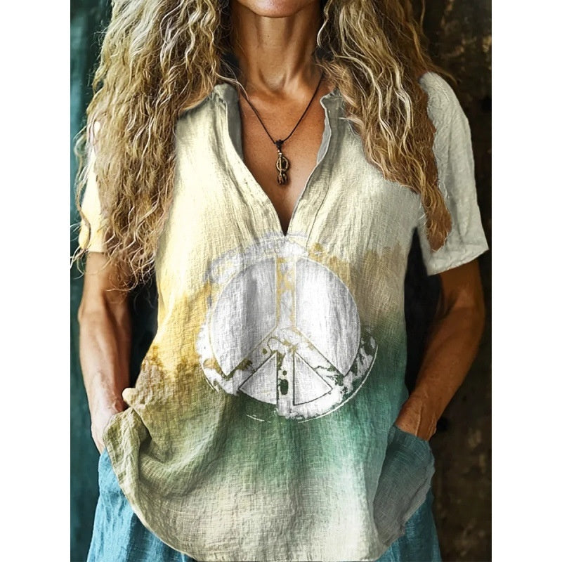 3D Printed Women's Spring And Summer Loose V-neck Short Sleeve Top XKTX02 SX2684 - D&A