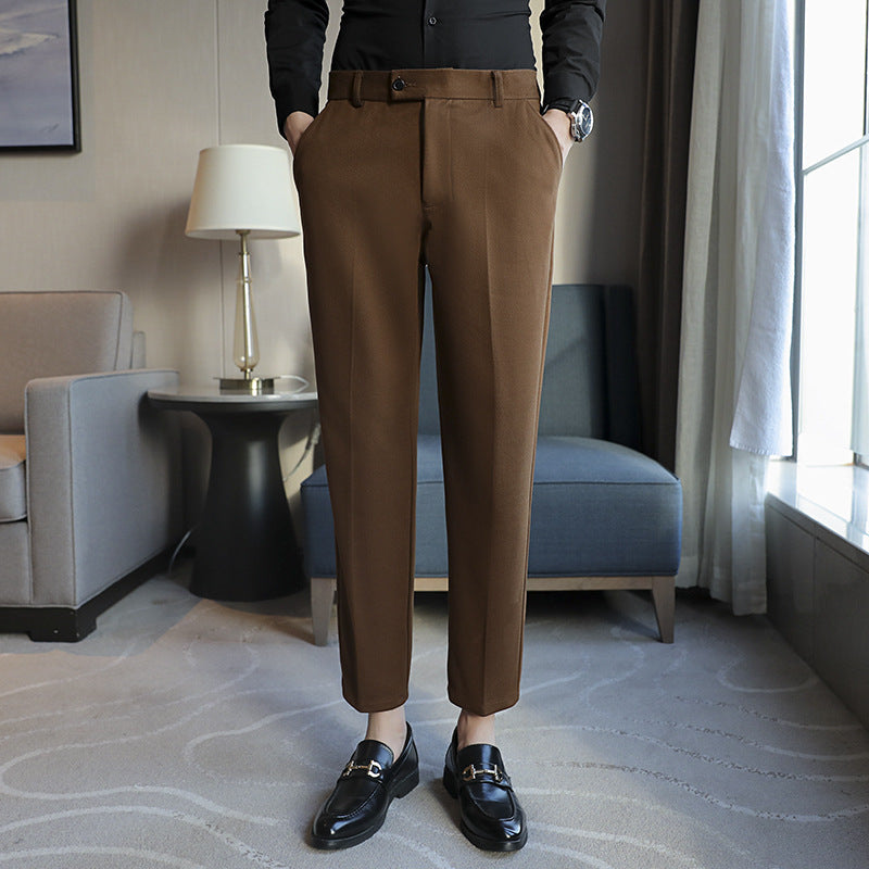 Straight Retro Brown Elastic Slim Fit Brown Casual Pants Brown M2 Ninth - D&A
