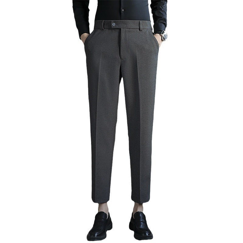 Straight Retro Brown Elastic Slim Fit Brown Casual Pants - D&A