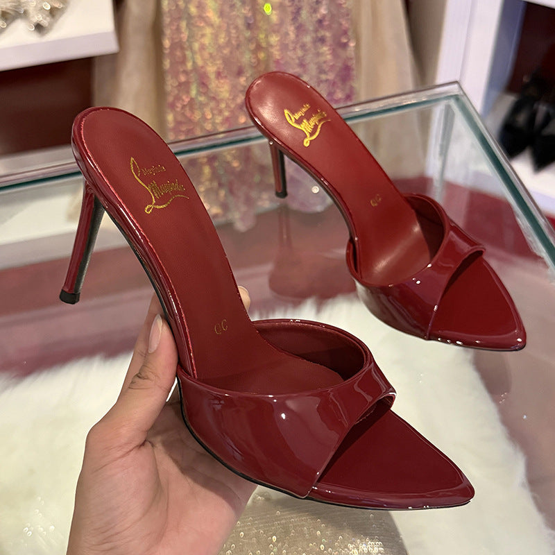 Women's High Heels Pointed Toe Strap Stiletto Sandals Wine Red 8cm - D&A