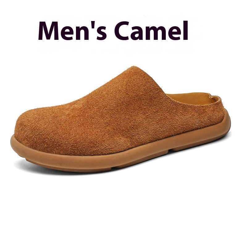 Outdoor Half Slippers Leather Shoes Camel - D&A