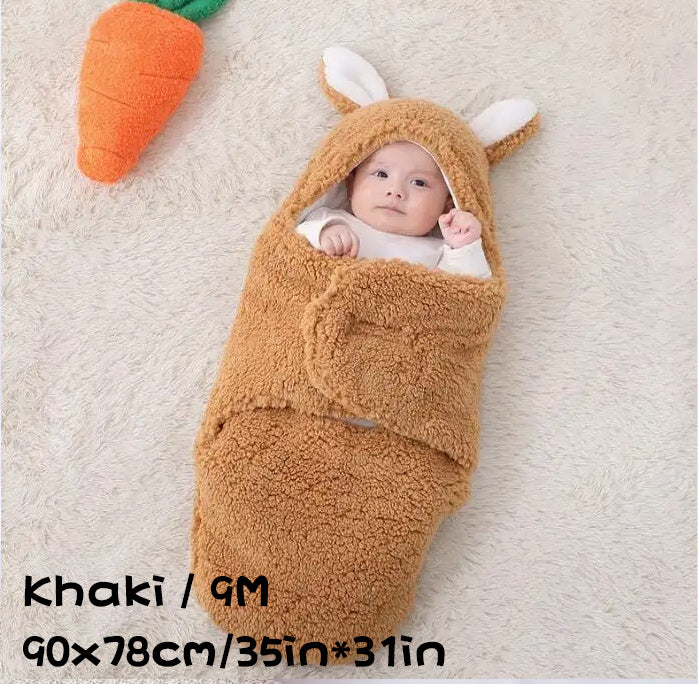 Super Soft Baby Sleeping Bag Fluffy Fleece Newborn Blanket Swaddle Blankets, Unisex Baby Wrap For Newborn Baby Boys Girls With Head-Protecting & Head-Supporting Function, Wearable Swaddle Sleep Sack Khaki 9M - D&A
