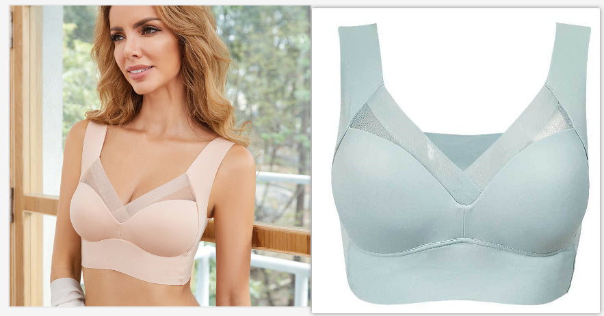 Plus Size Thin Bra Accessory Breast Push Up Bra Light blue beige - D&A