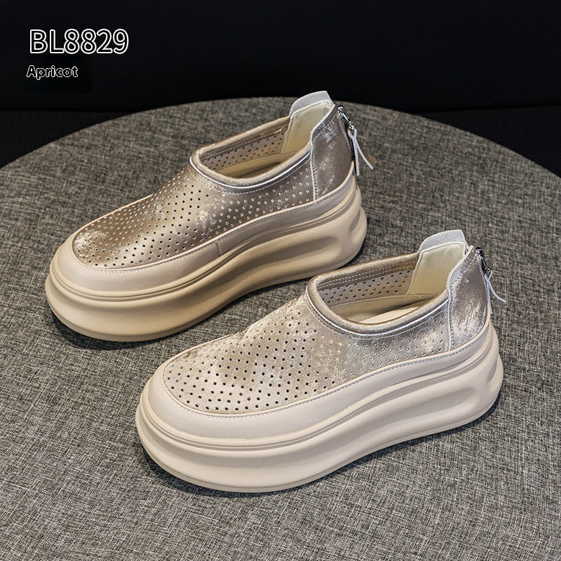 Women's Platform Sneakers Spring And Summer All-match Hollow Out Apricot - D&A