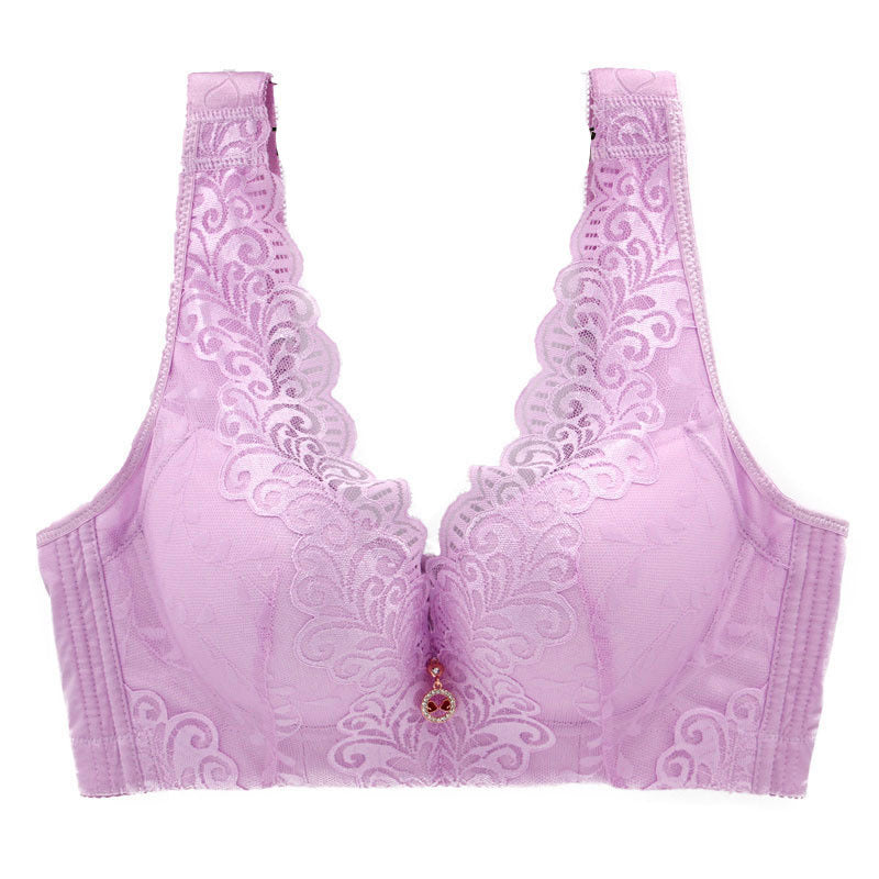 Oversized Bra Centerless Underwire Bra Wide Strap Adjuster Thin Large Cup Bra Purple - D&A